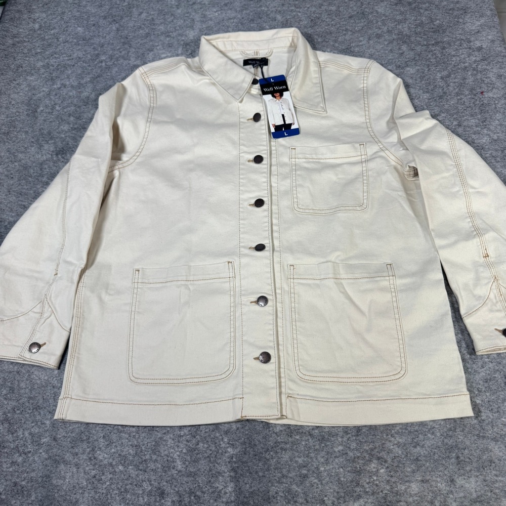 Well Worn Womens Cream Utility Chore Jacket Button Front NWT Large 1795039